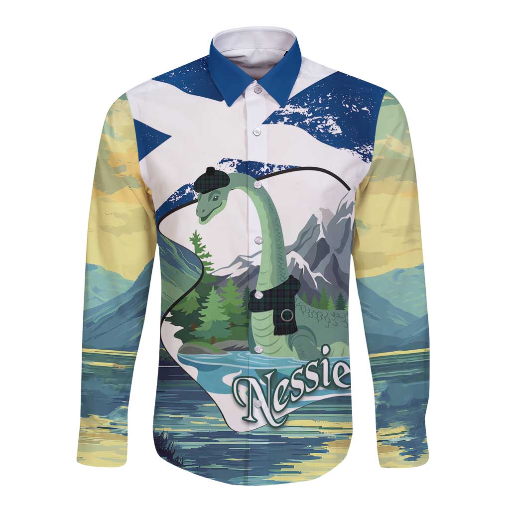Personalised Nessie Scotland Long Sleeve Button Shirt Scottish Folklore Loch Ness Monster