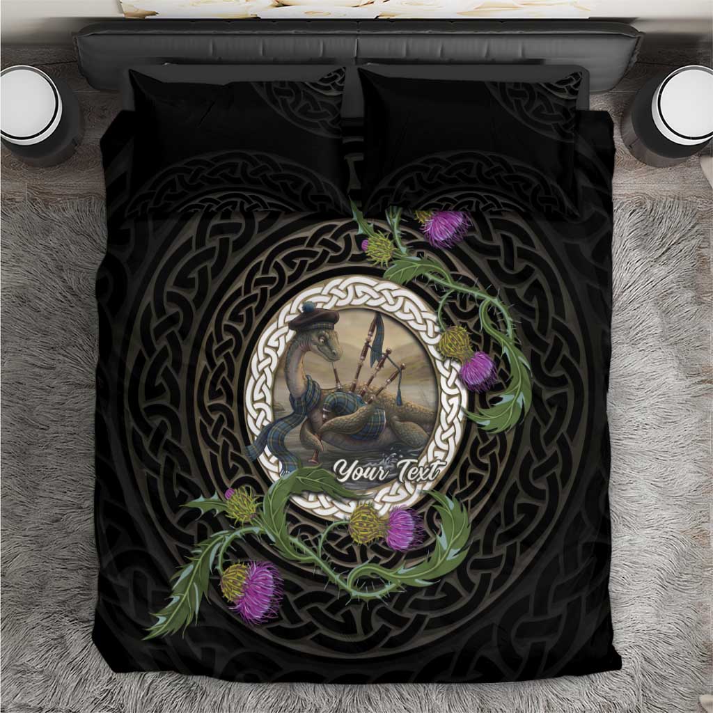 Personalised Loch Ness Monster Scotland Bedding Set Nessie Bagpipe Scottish Thistle Celtic Knot