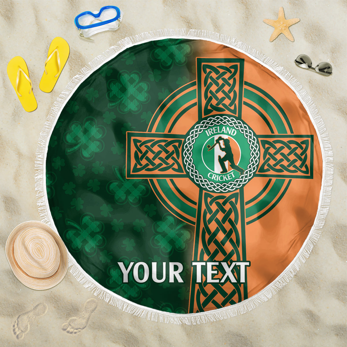 Custom Ireland Cricket Beach Blanket 2024 Celtic Shamrock Go Champions - Wonder Print Shop