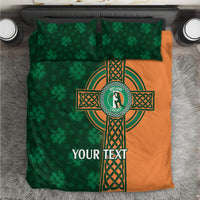 Green and orange duvet cover set with Irish cricket crest, celtic cross, and custom text