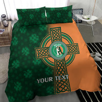 Green and orange duvet and pillowcases featuring Irish cricket crest and celtic cross custom text