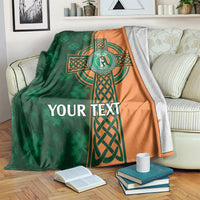 Cricket blanket with green and orange panels, Celtic emblem, and custom “YOUR TEXT”
