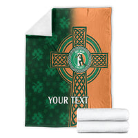 Cricket blanket with green and orange sides, Ireland crest emblem, and “YOUR TEXT”