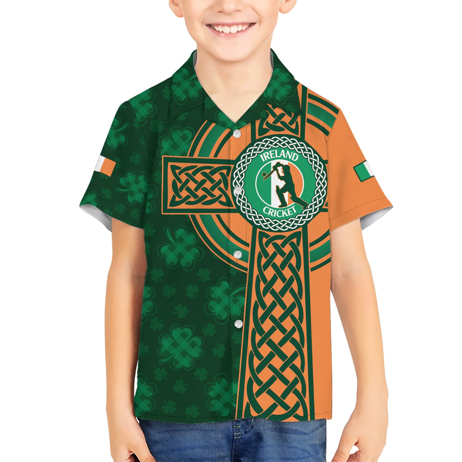 Custom Ireland Cricket Kid Hawaiian Shirt 2024 Celtic Shamrock Go Champions - Wonder Print Shop