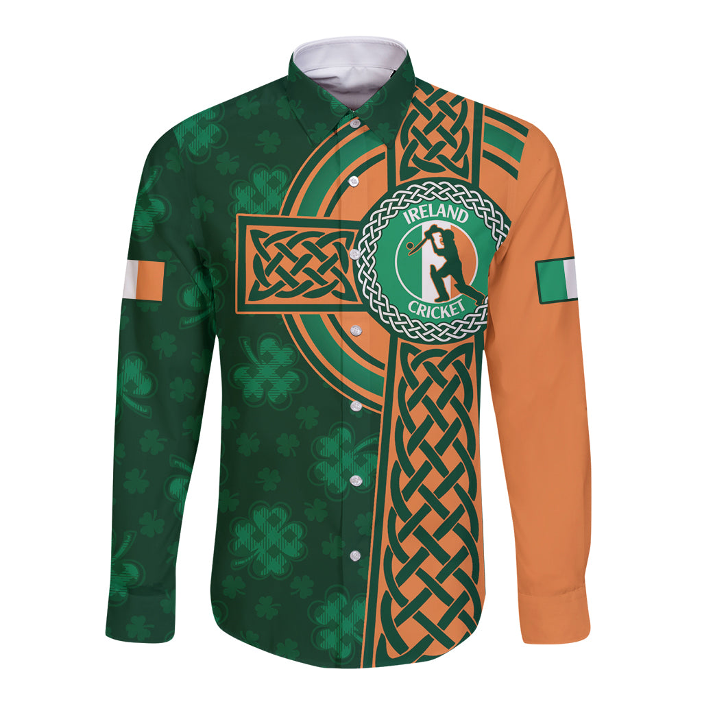 Custom Ireland Cricket Long Sleeve Button Shirt 2024 Celtic Shamrock Go Champions - Wonder Print Shop