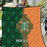 Green and orange custom cricket quilt with Celtic cross shamrock emblem and 'YOUR TEXT'