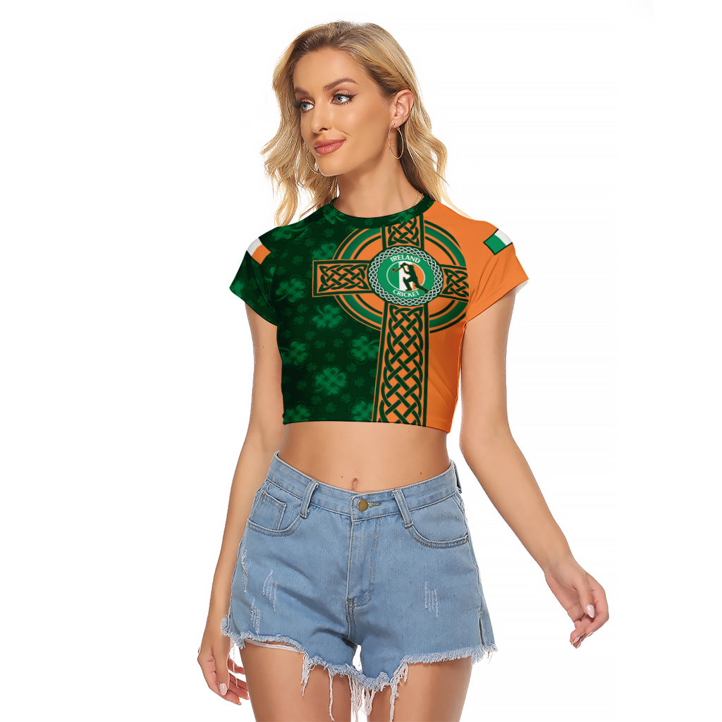 Custom Ireland Cricket Raglan Cropped T Shirt 2024 Celtic Shamrock Go Champions