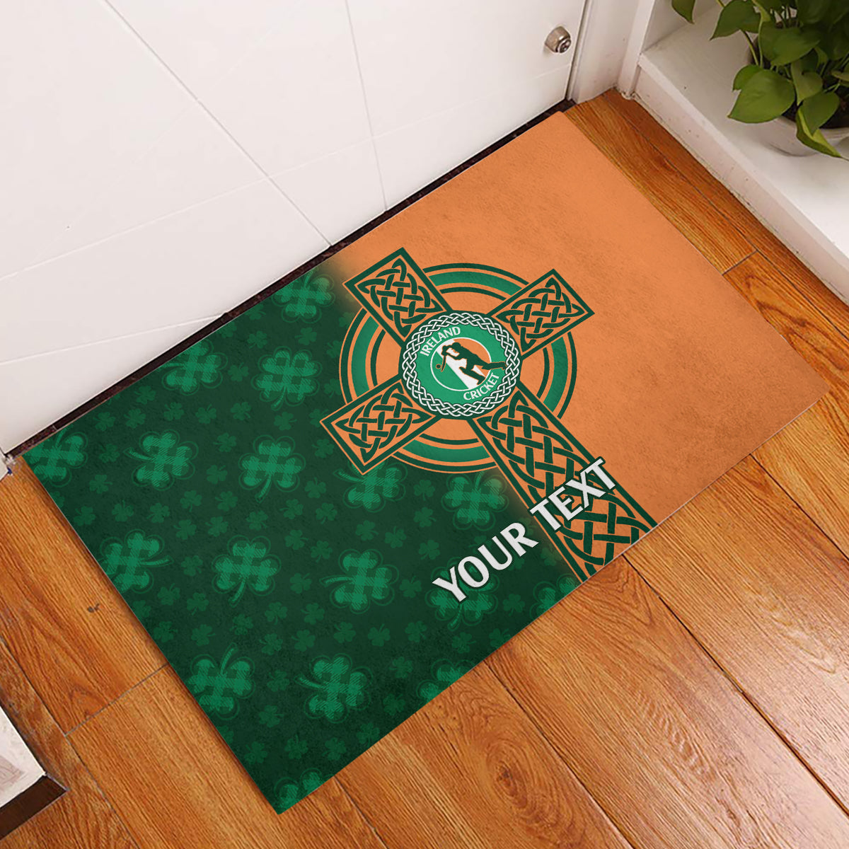 Custom Ireland Cricket Rubber Doormat 2024 Celtic Shamrock Go Champions