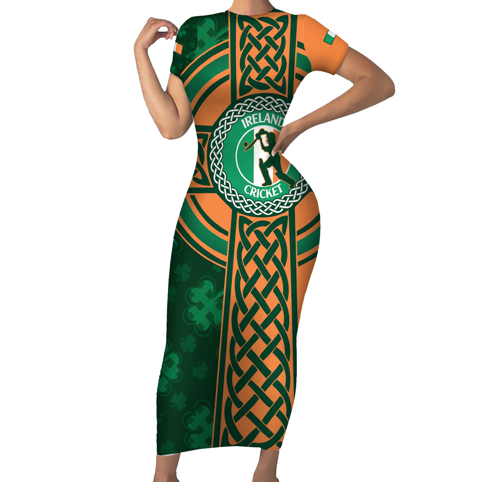 Custom Ireland Cricket Short Sleeve Bodycon Dress 2024 Celtic Shamrock Go Champions