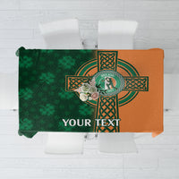 Custom cricket tablecloth, green and orange Celtic crest with 'YOUR TEXT' area.