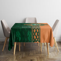 Custom cricket tablecloth with green/orange Celtic shamrock crest and personalized text.