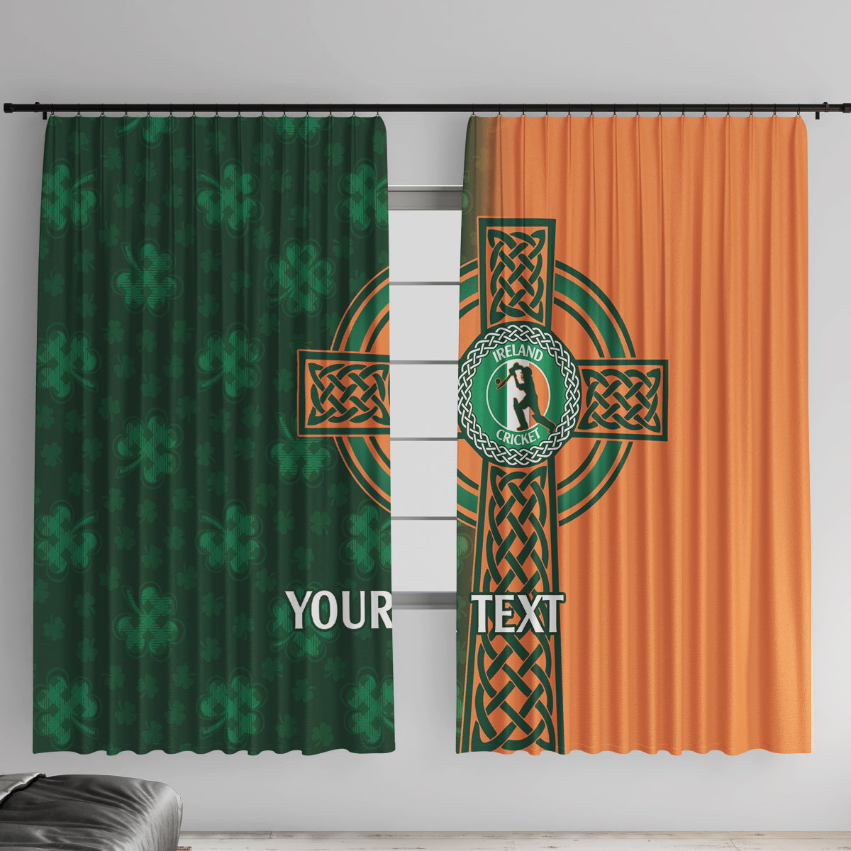 Custom Ireland Cricket Window Curtain 2024 Celtic Shamrock Go Champions