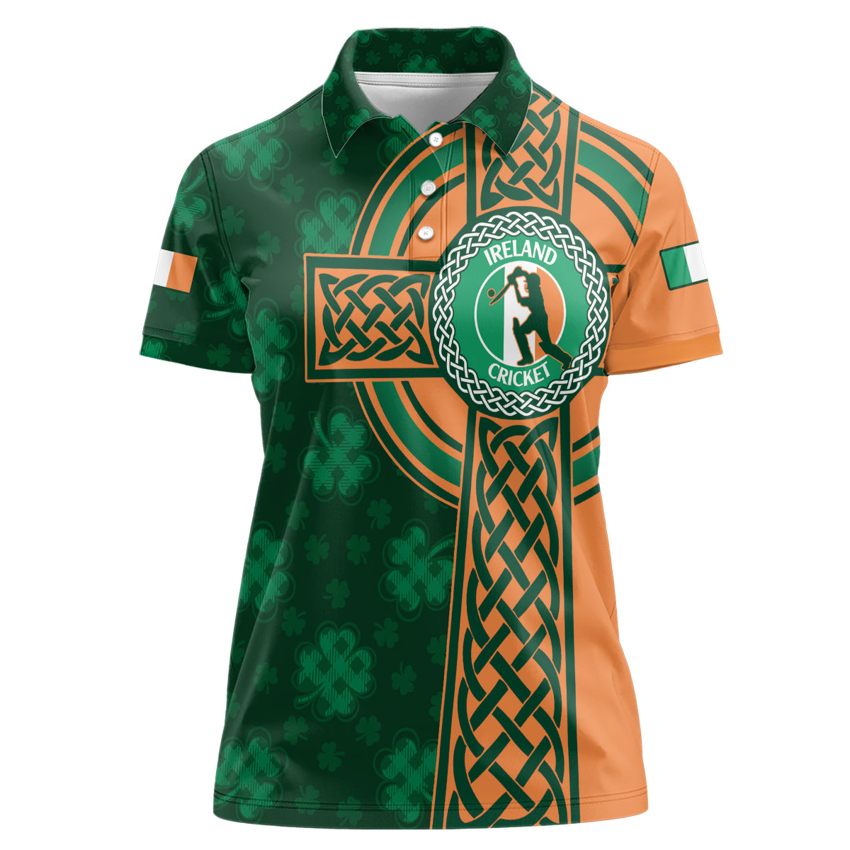 Custom Ireland Cricket Women Polo Shirt 2024 Celtic Shamrock Go Champions