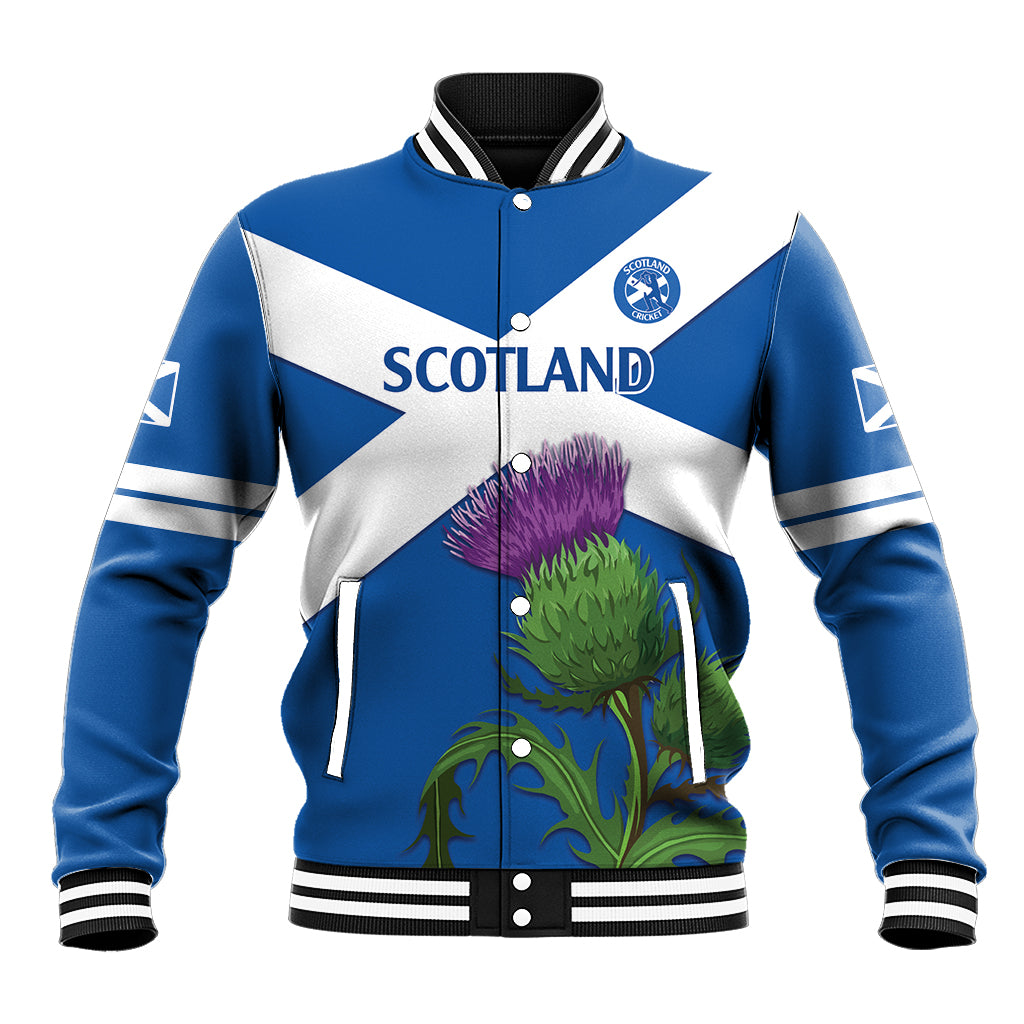 Custom Scotland Cricket Baseball Jacket 2024 Scottish Thistle Flag Style - Wonder Print Shop