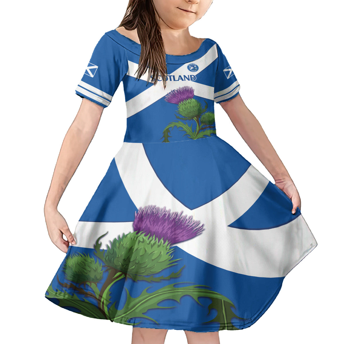 Custom Scotland Cricket Kid Short Sleeve Dress 2024 Scottish Thistle Flag Style - Wonder Print Shop