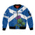 Custom Scotland Cricket Sleeve Zip Bomber Jacket 2024 Scottish Thistle Flag Style - Wonder Print Shop