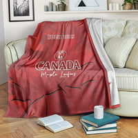 Red Canada-themed cricket blanket with maple leaf graphic and YOUR TEXT