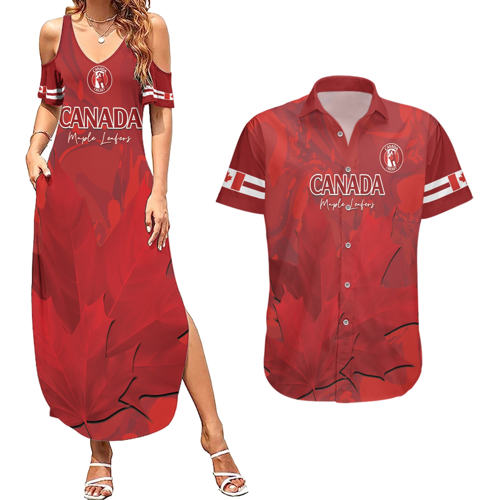 Custom Canada Cricket Couples Matching Summer Maxi Dress and Hawaiian Shirt 2024 Maple Leaf Go Champions - Wonder Print Shop