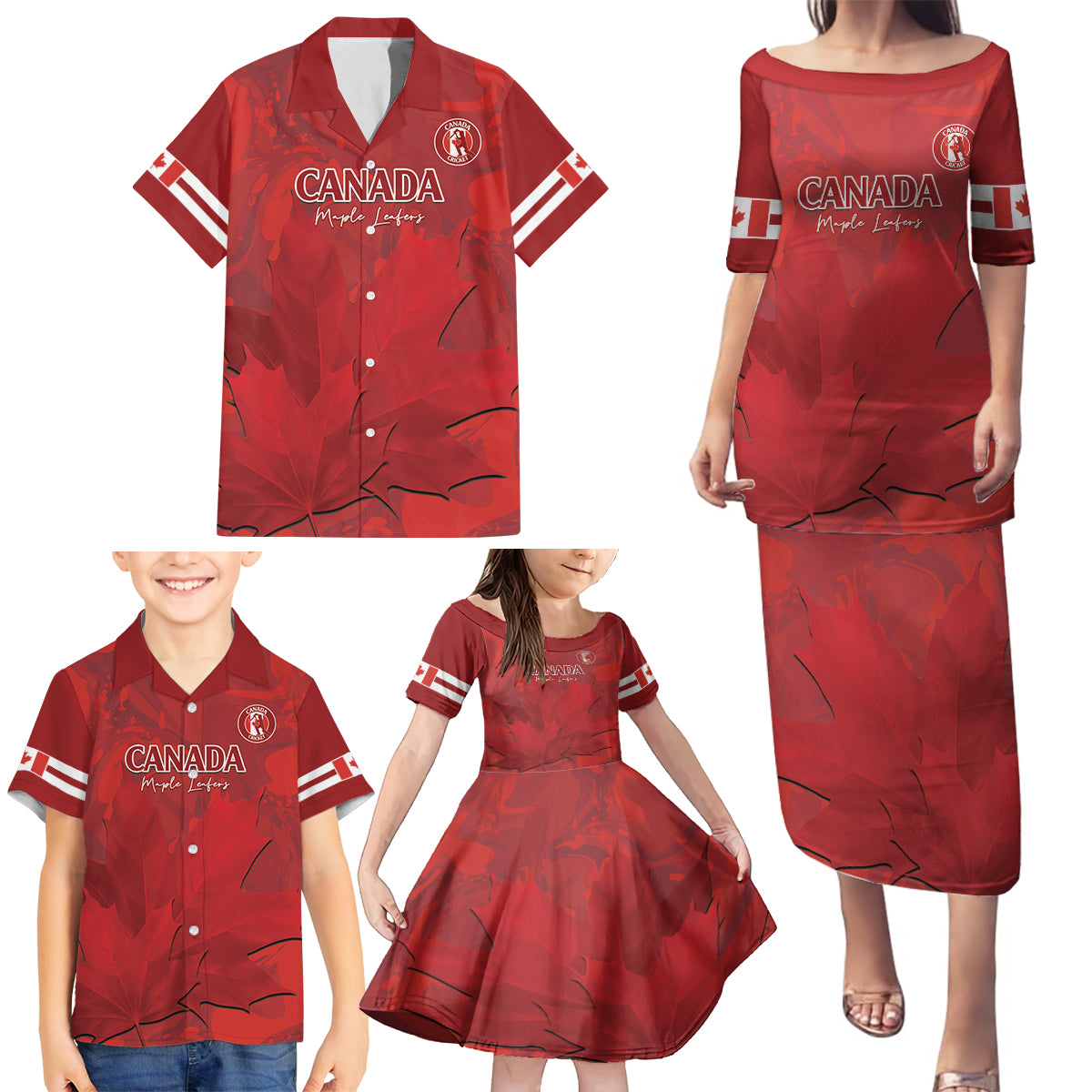 Custom Canada Cricket Family Matching Puletasi and Hawaiian Shirt 2024 Maple Leaf Go Champions - Wonder Print Shop