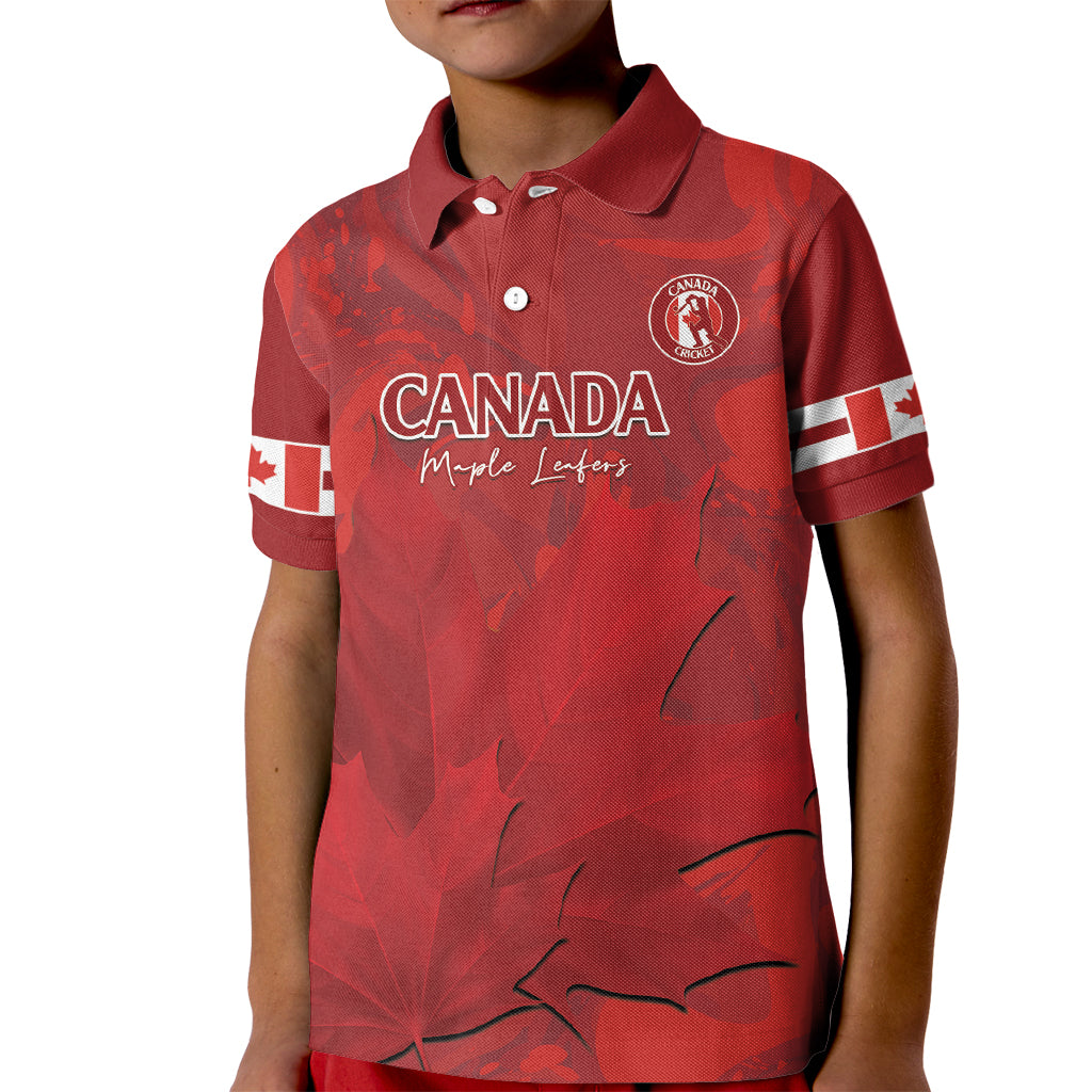 Custom Canada Cricket Kid Polo Shirt 2024 Maple Leaf Go Champions - Wonder Print Shop