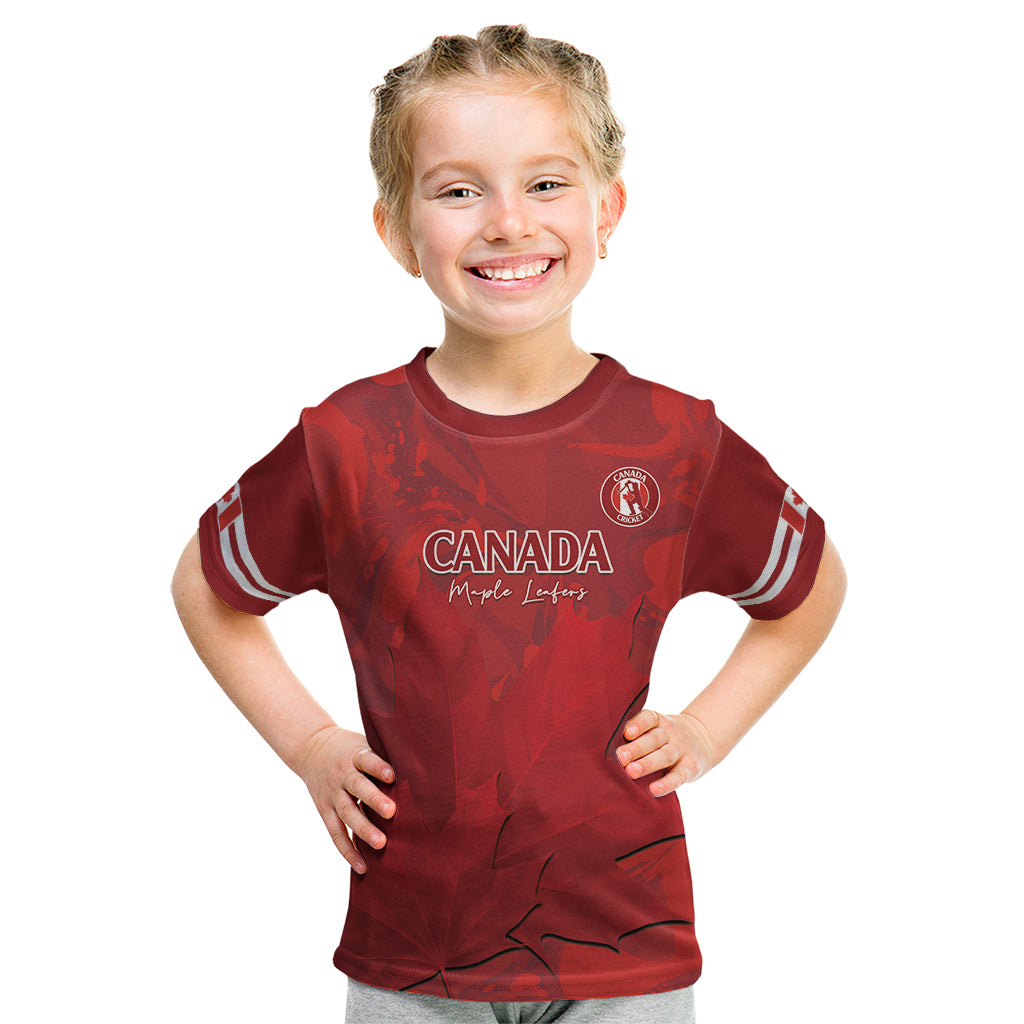 Custom Canada Cricket Kid T Shirt 2024 Maple Leaf Go Champions - Wonder Print Shop