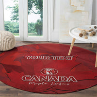 Red round carpet featuring Canada cricket emblem, maple leaves, and 'YOUR TEXT'.