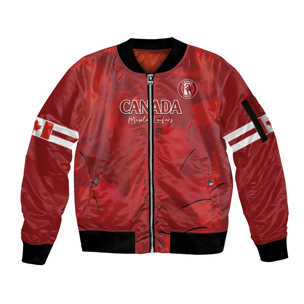 Custom Canada Cricket Sleeve Zip Bomber Jacket 2024 Maple Leaf Go Champions