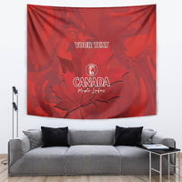 Red Canada cricket tapestry hanging design with “YOUR TEXT” and Canada crest