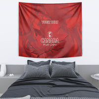 Red Canada cricket tapestry with “YOUR TEXT” and centered Canada maple leaf