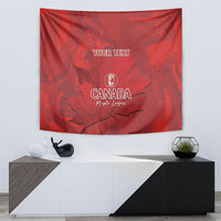 Red Canada cricket tapestry with “YOUR TEXT” and Canada maple leaf emblem