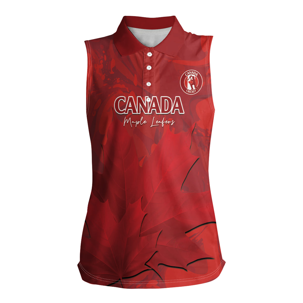 Custom Canada Cricket Women Sleeveless Polo Shirt 2024 Maple Leaf Go Champions