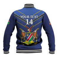 Blue cricket baseball jacket back print, number 14, eagles emblem, striped yellow lines