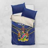 Blue bedding set with duvet cover and two pillowcases, cricket emblem and yellow V stripes