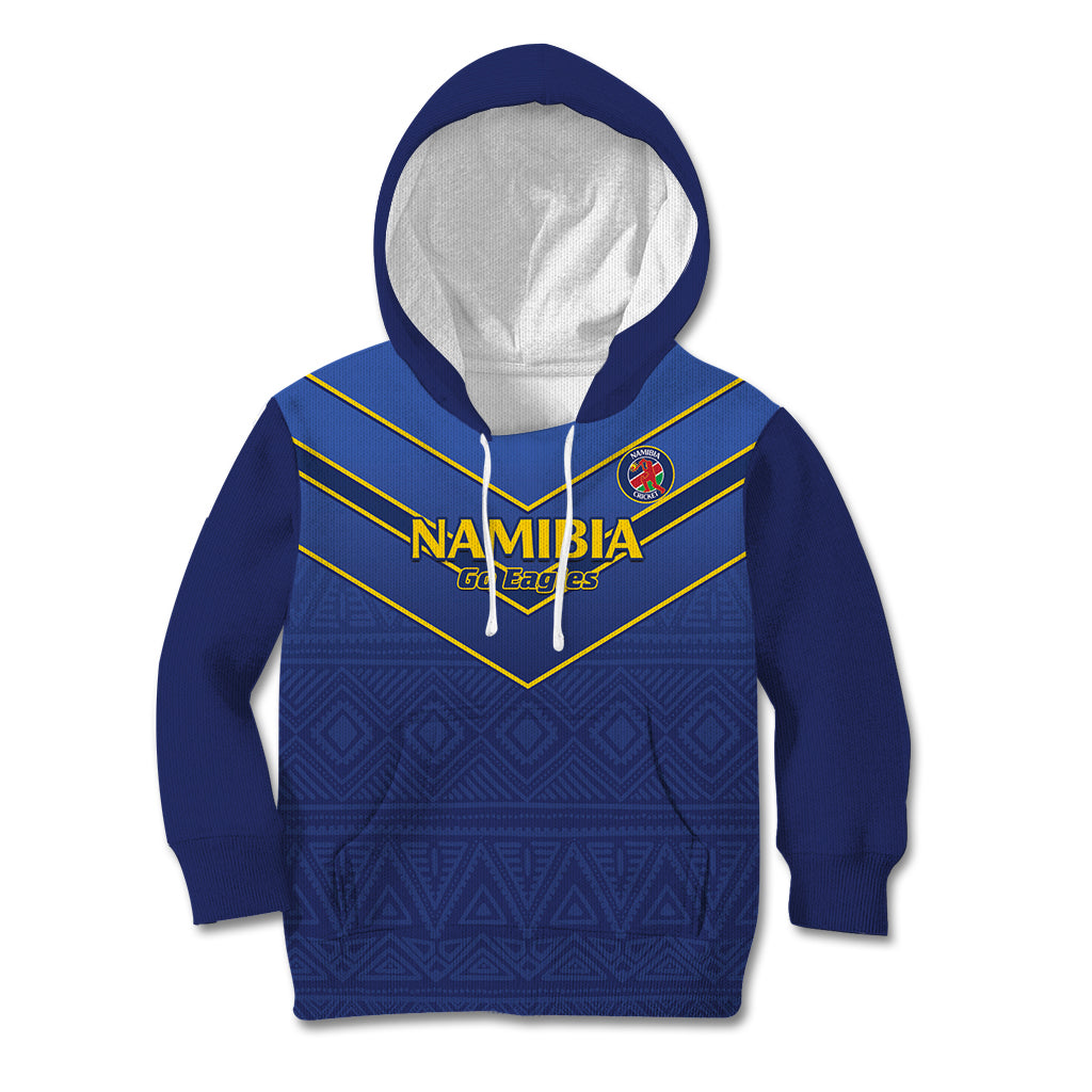 Custom Namibia Cricket Kid Hoodie 2024 Go Eagles African Pattern - Wonder Print Shop