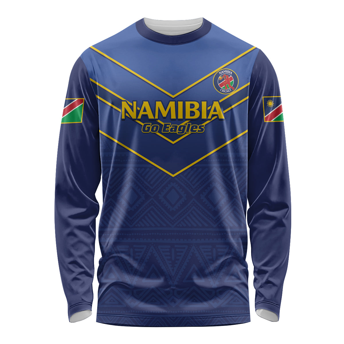 Custom Namibia Cricket Long Sleeve Shirt 2024 Go Eagles African Pattern - Wonder Print Shop