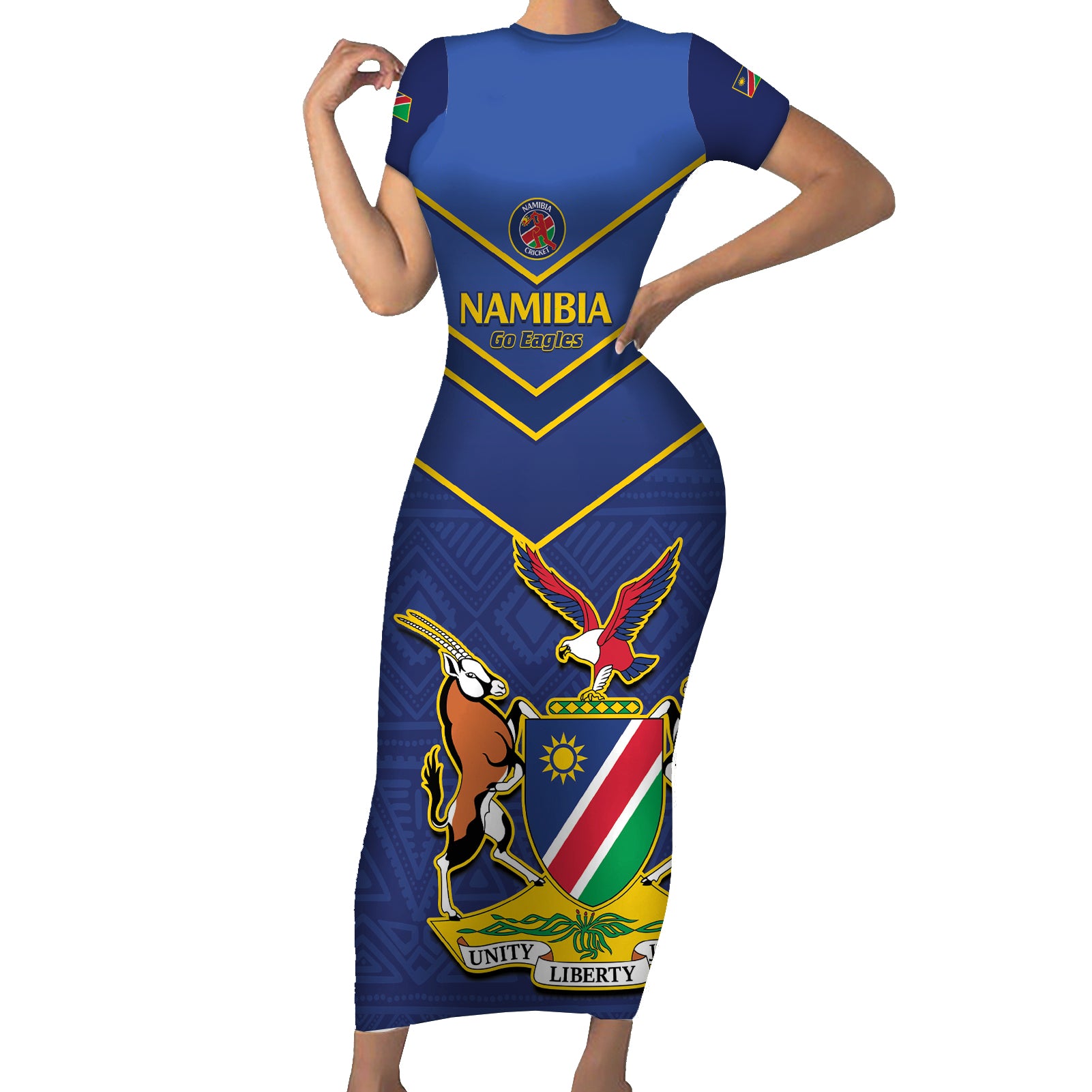 Custom Namibia Cricket Short Sleeve Bodycon Dress 2024 Go Eagles African Pattern