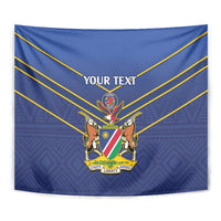 Blue cricket tapestry, square wall hanging, with crest emblem and “YOUR TEXT”