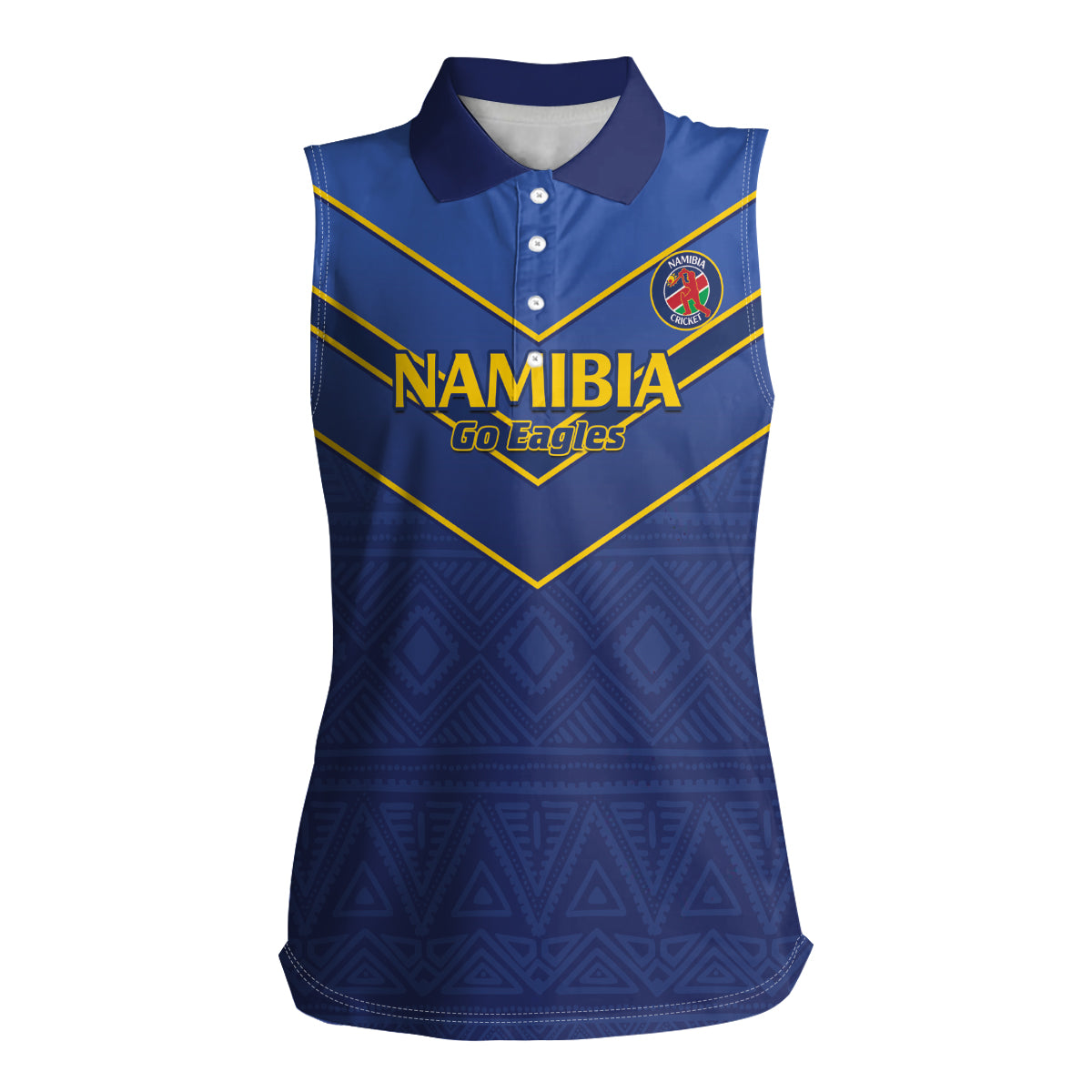 Custom Namibia Cricket Women Sleeveless Polo Shirt 2024 Go Eagles African Pattern