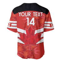 Canada red baseball jersey back with YOUR TEXT 14 and maple leaf cross