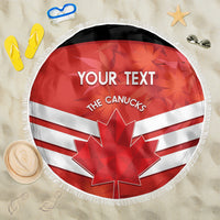 Round beach blanket, red-white Canadian flag with maple leaf and fringe edge