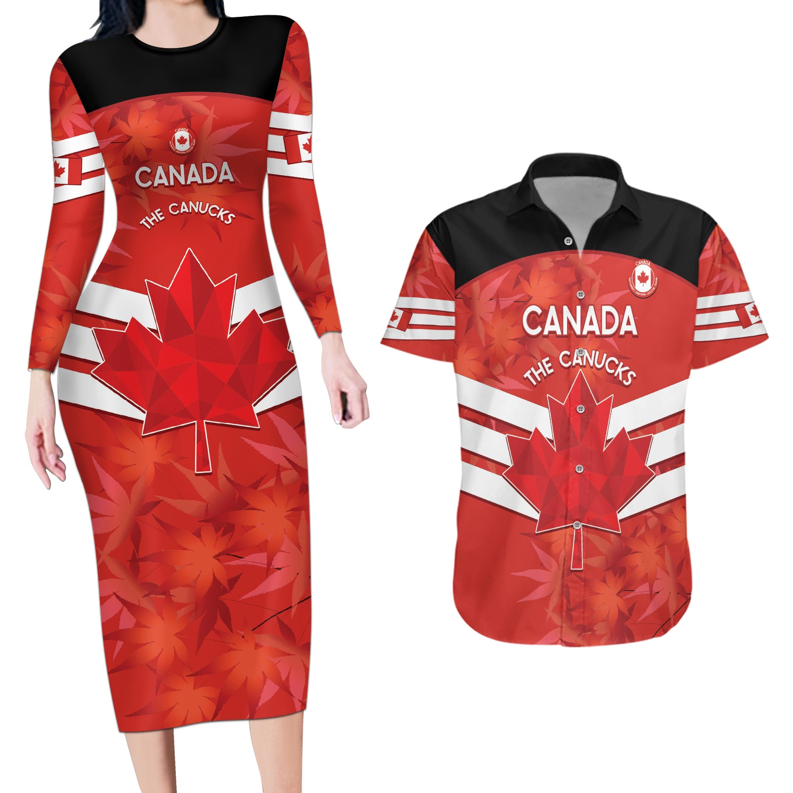 Custom Canada Soccer Couples Matching Long Sleeve Bodycon Dress and Hawaiian Shirt Summer 2024 Go Champions Canucks - Wonder Print Shop