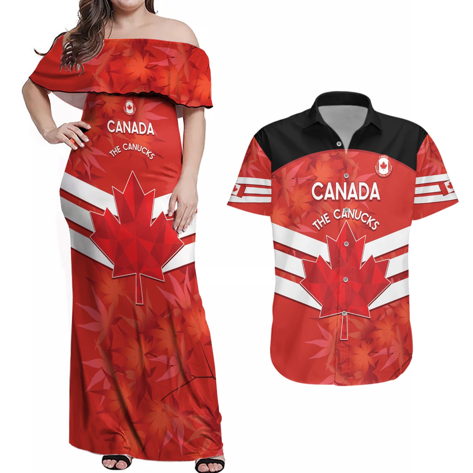 Custom Canada Soccer Couples Matching Off Shoulder Maxi Dress and Hawaiian Shirt Summer 2024 Go Champions Canucks - Wonder Print Shop