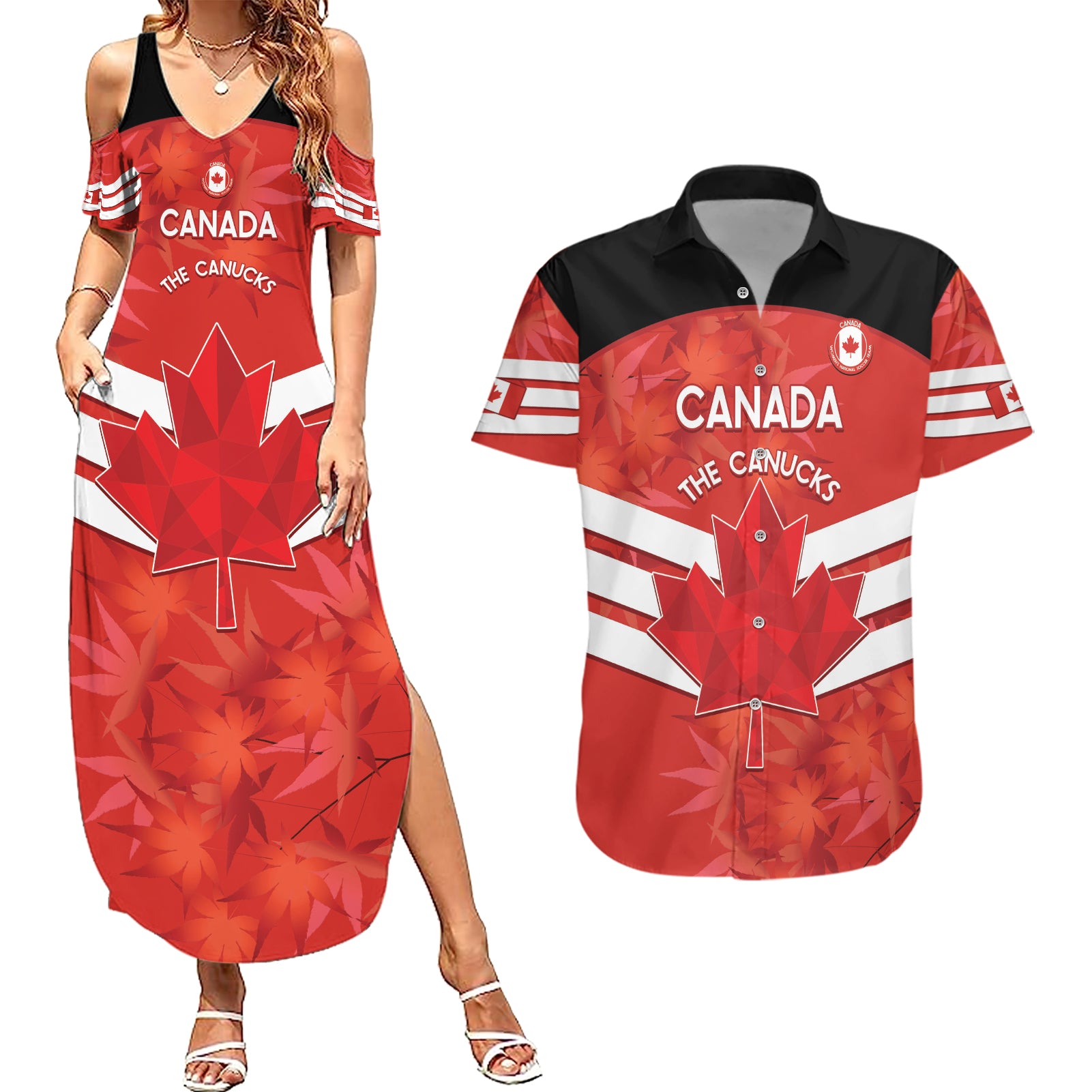 Custom Canada Soccer Couples Matching Summer Maxi Dress and Hawaiian Shirt Summer 2024 Go Champions Canucks - Wonder Print Shop