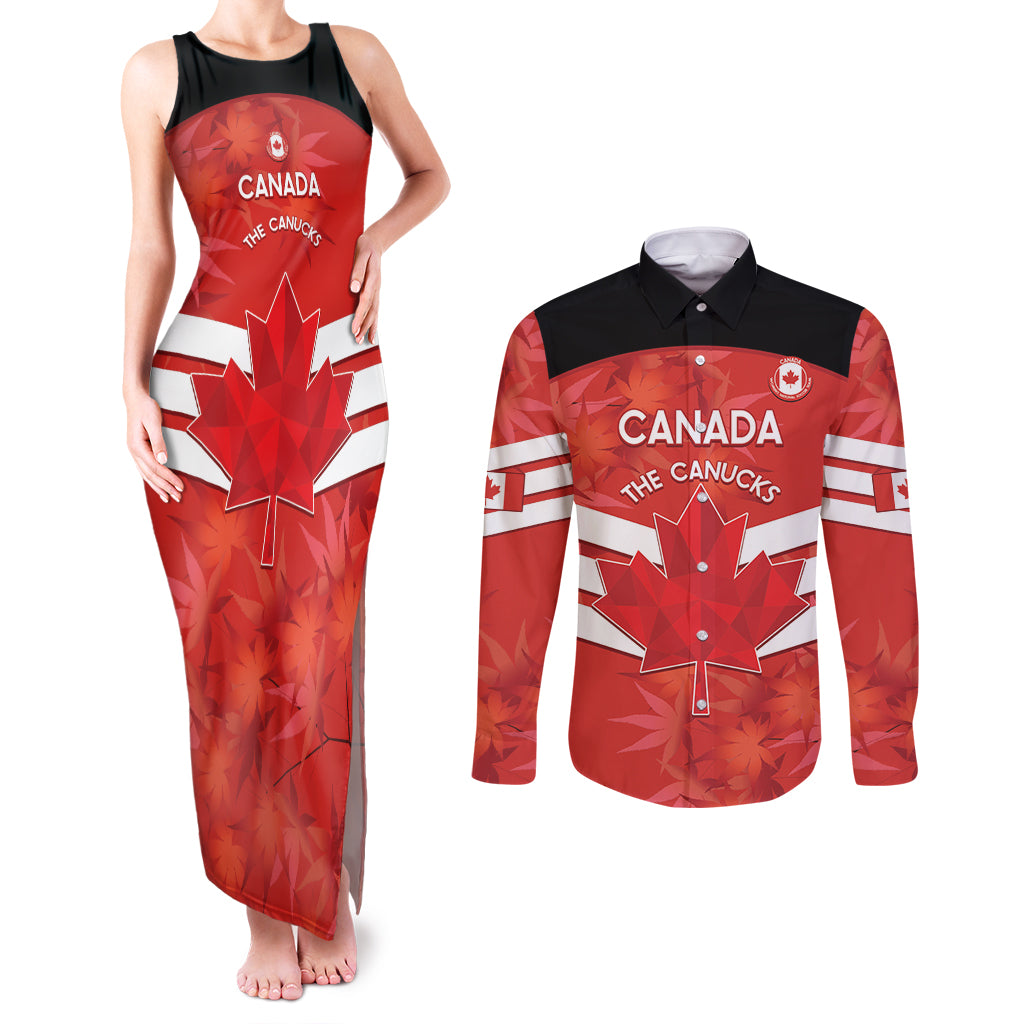 Custom Canada Soccer Couples Matching Tank Maxi Dress and Long Sleeve Button Shirt Summer 2024 Go Champions Canucks - Wonder Print Shop