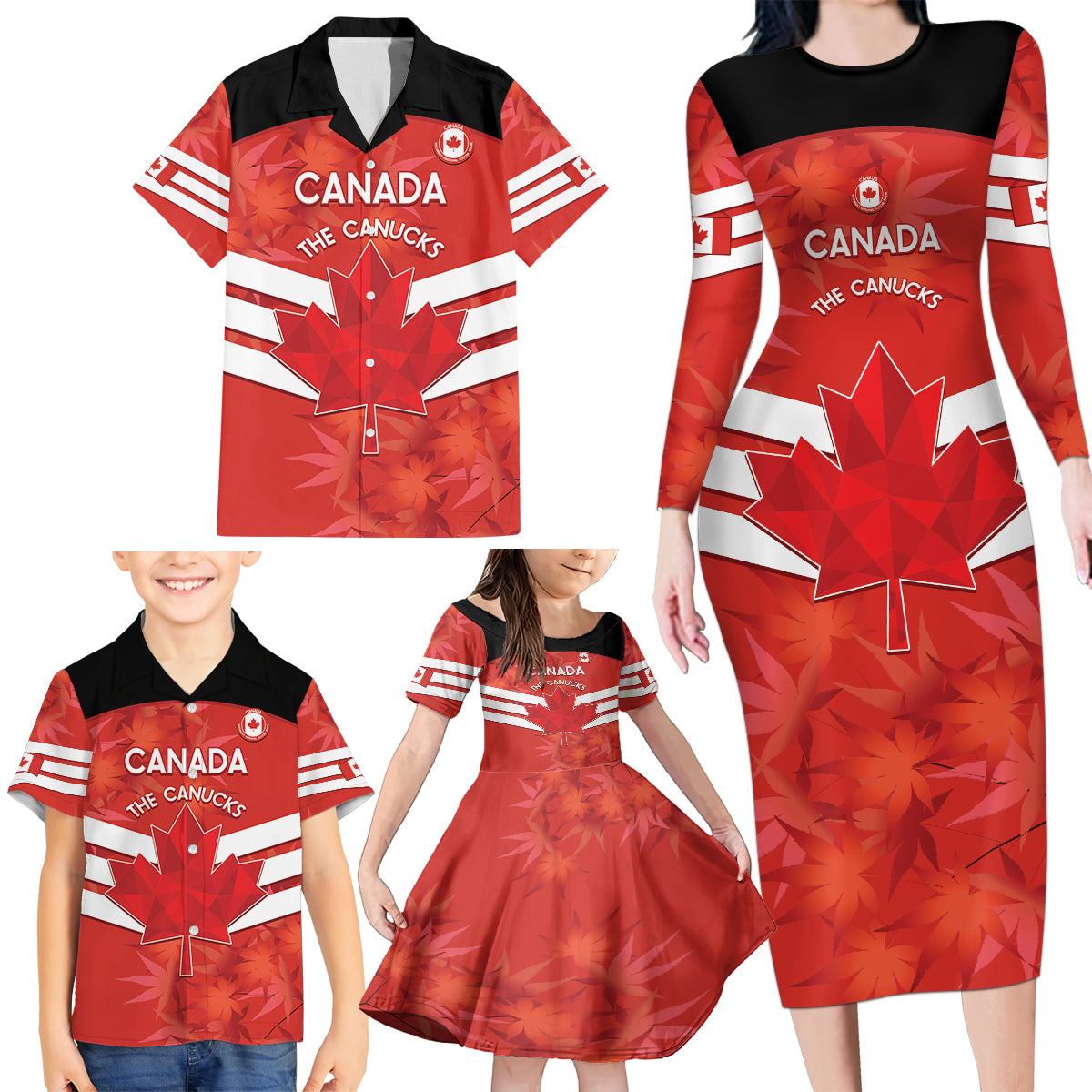 Custom Canada Soccer Family Matching Long Sleeve Bodycon Dress and Hawaiian Shirt Summer 2024 Go Champions Canucks - Wonder Print Shop