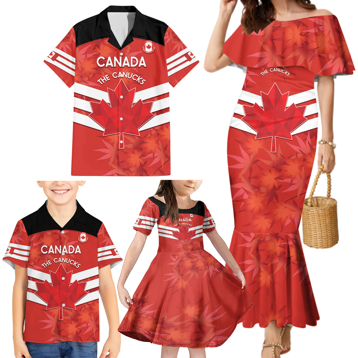 Custom Canada Soccer Family Matching Mermaid Dress and Hawaiian Shirt Summer 2024 Go Champions Canucks - Wonder Print Shop