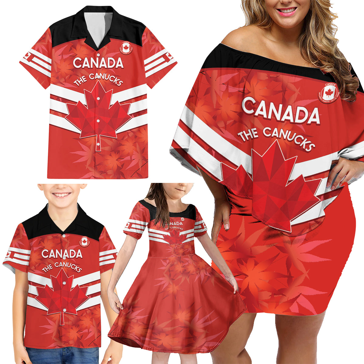 Custom Canada Soccer Family Matching Off Shoulder Short Dress and Hawaiian Shirt Summer 2024 Go Champions Canucks - Wonder Print Shop