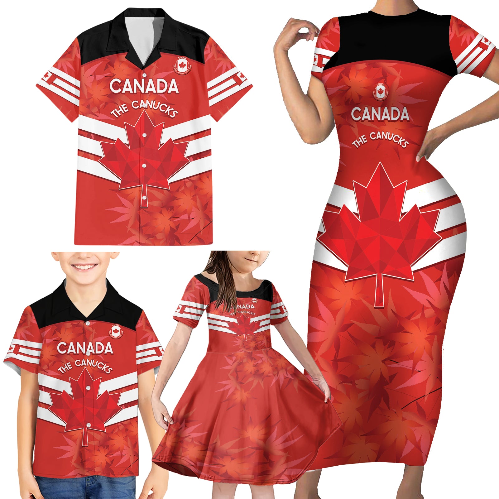 Custom Canada Soccer Family Matching Short Sleeve Bodycon Dress and Hawaiian Shirt Summer 2024 Go Champions Canucks - Wonder Print Shop