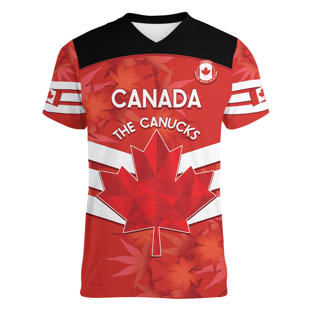 Custom Canada Soccer Women V-Neck T-Shirt Summer 2024 Go Champions Canucks - Wonder Print Shop