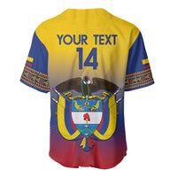 Yellow baseball jersey back with YOUR TEXT, number 14, crest graphic and V-neck buttons